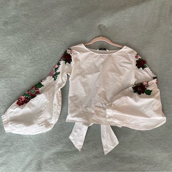 Zara White Embroidered top size S long sleeve - Picture 7 of 12